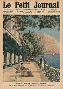 عطلة رئاسية ، Monsieur et Madame Poincare على شرفة الفيلا الخاصة بهم في Eze-les-Pins ، صورة الغلاف الأمامي من "Le Petit Journal" ، ملحق illustre ، 19 أبريل 1914